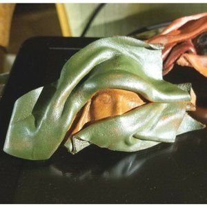 Vintage  Hair Barrette Argentinian Artisan 1980's Leather Mask Face LAST ONE